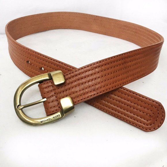 Michael Kors Accessories - Michael Kors Luggage Leather Belt Gold Buckle, M